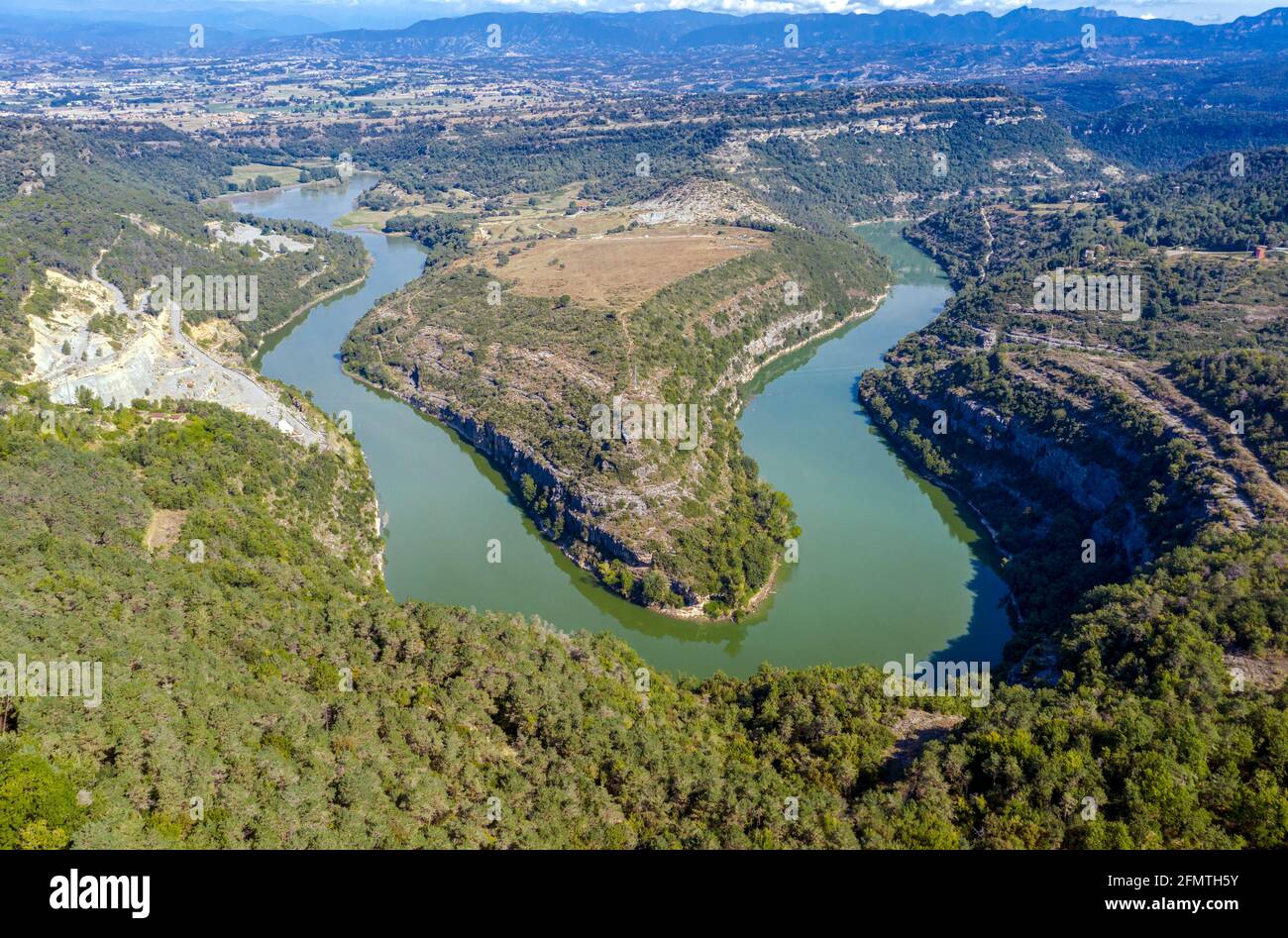 Mäander Ter River Kurve in der Nähe von Girona Spanien. Stockfoto