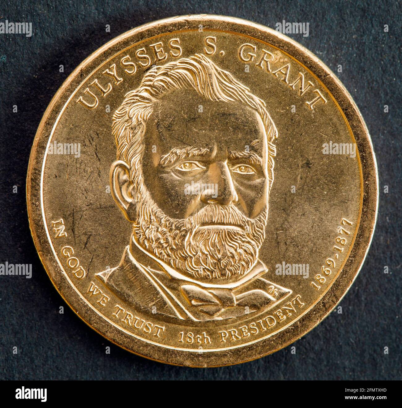 1-Dollar-Münze mit dem Bild von Ulysses S. Grant, 18. Präsident der Vereinigten Staaten von Amerika (1769-1877) Stockfoto