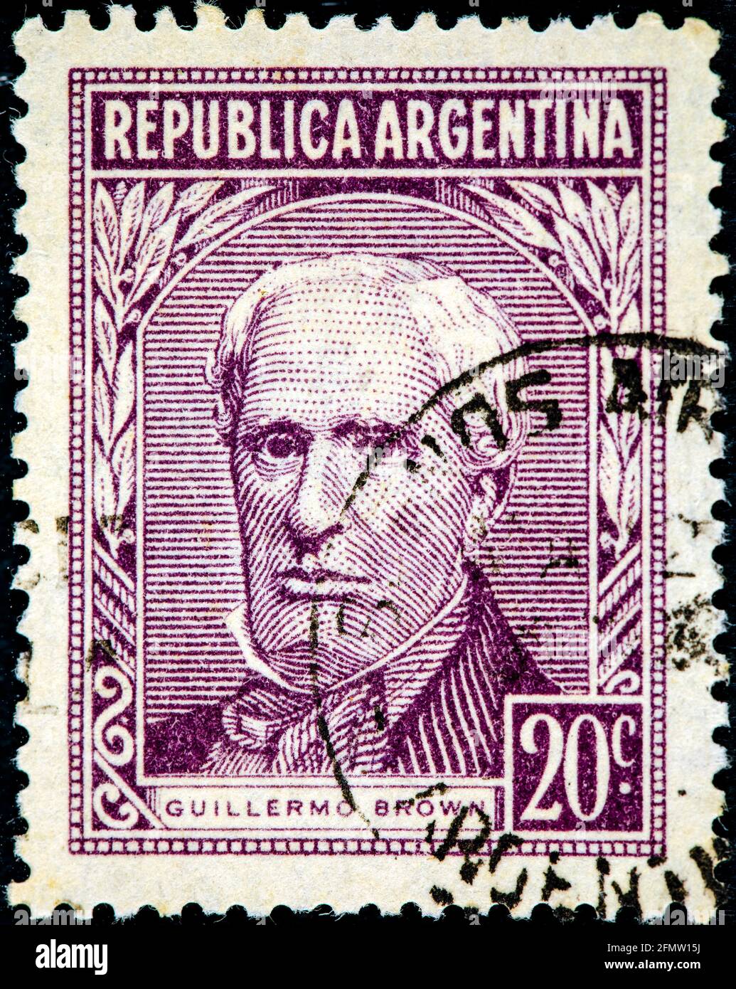 Argentinien - ca. 1959: ein Stempel Argentinien im zeigt das Portrait von Admiral Guillermo Braun (1777-1857) Gründer der Argentinischen Marine, ca. 1959 gedruckt Stockfoto