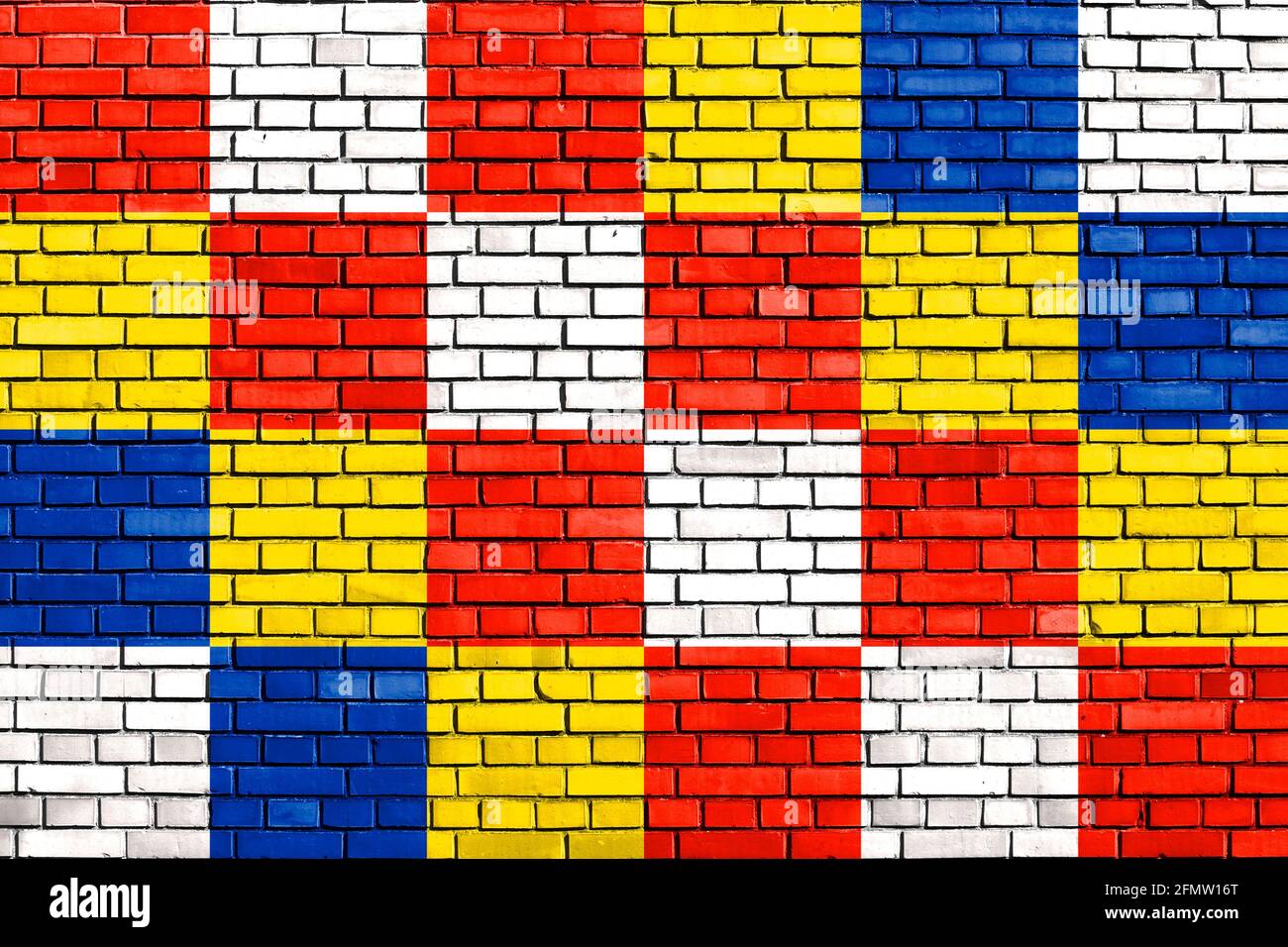 Flagge der Provinz Antwerpen auf Ziegelmauer gemalt Stockfoto