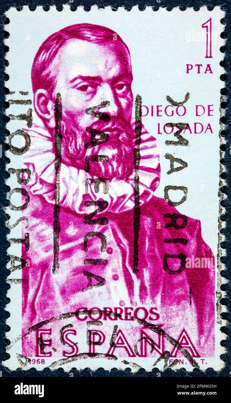 SPANIEN - UM 1968: Eine von Spanien gedruckte Briefmarke zeigt Diego de Losada Stockfoto