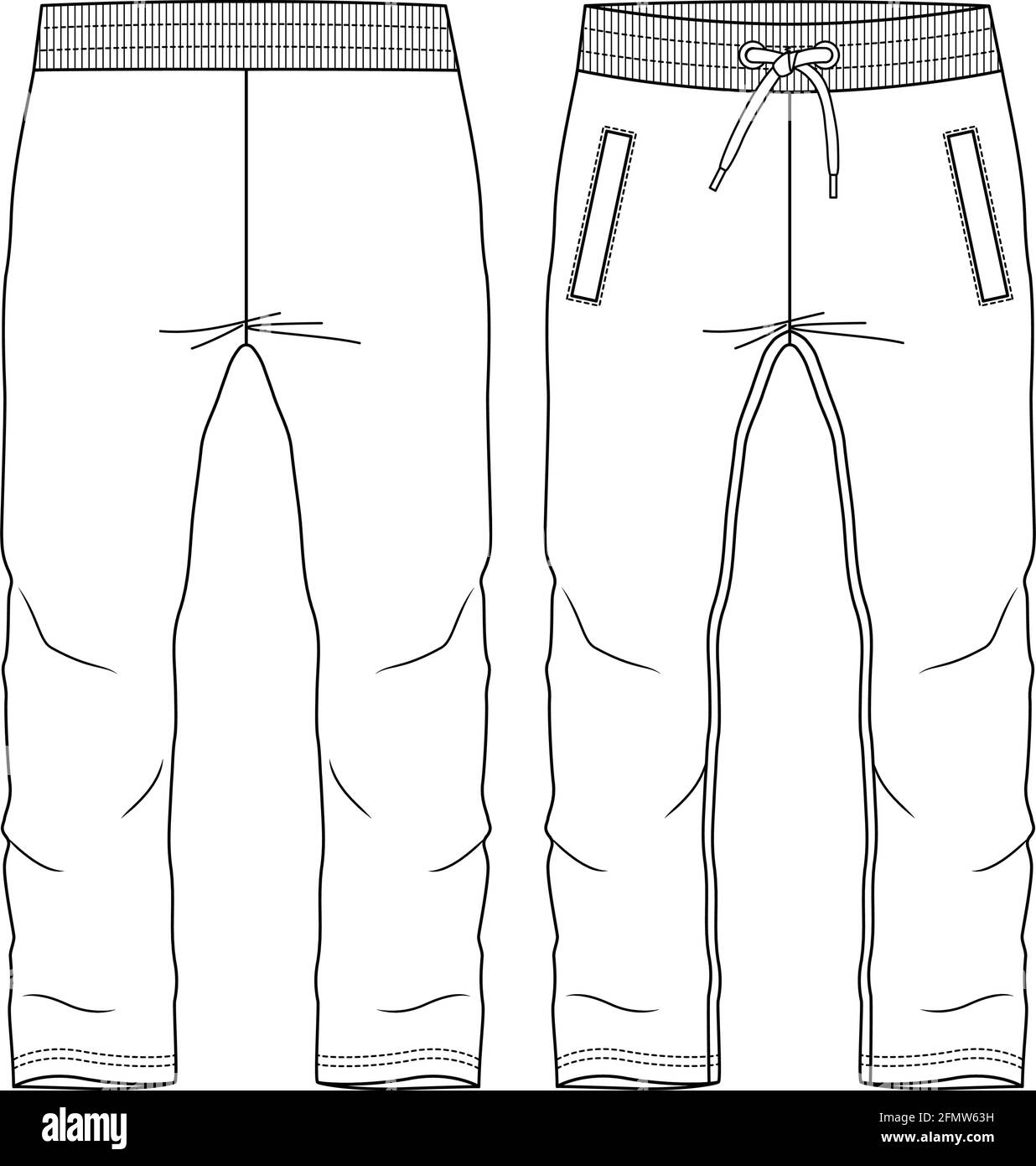 Kinder Basic Fleece Sweat Hose Mode flach Skizze Vorlage. Technische Fashion Illustration. Jogger Line Art Stock Vektor