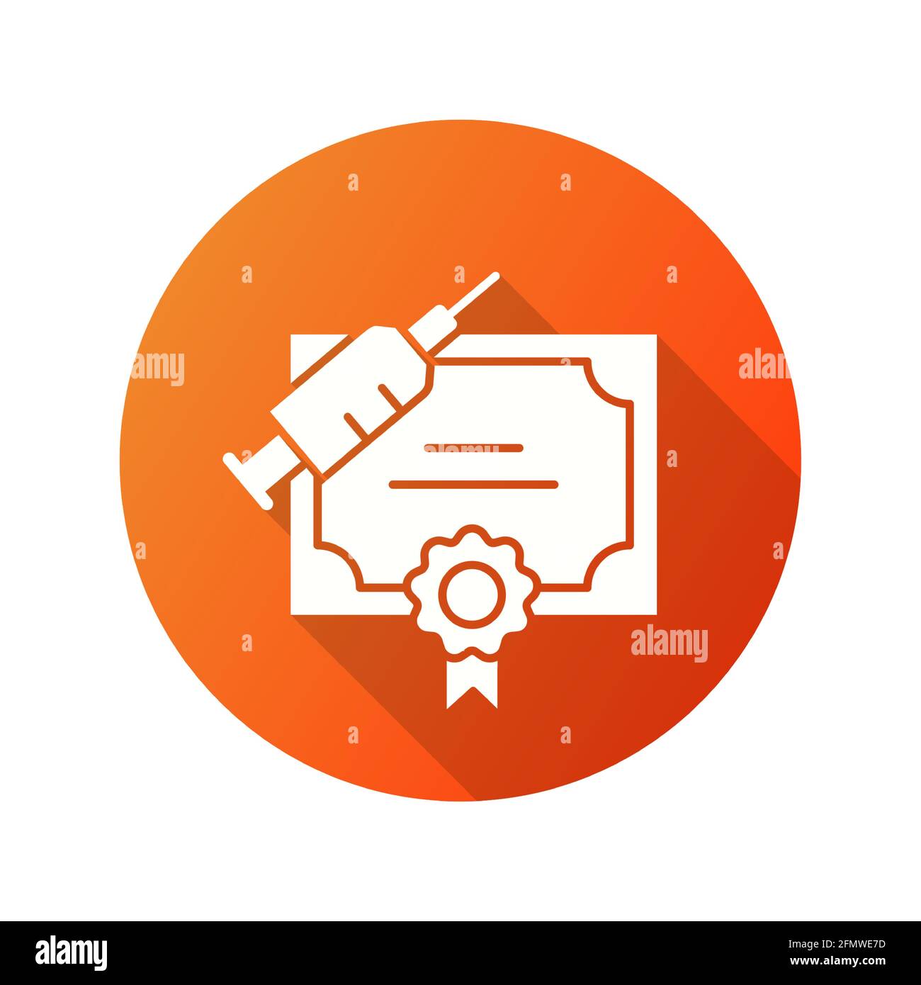 Symbol für die Zertifikatsimpfung. Einfache Illustration mit langem Schatten isoliert für Grafik- und Webdesign. Stock Vektor