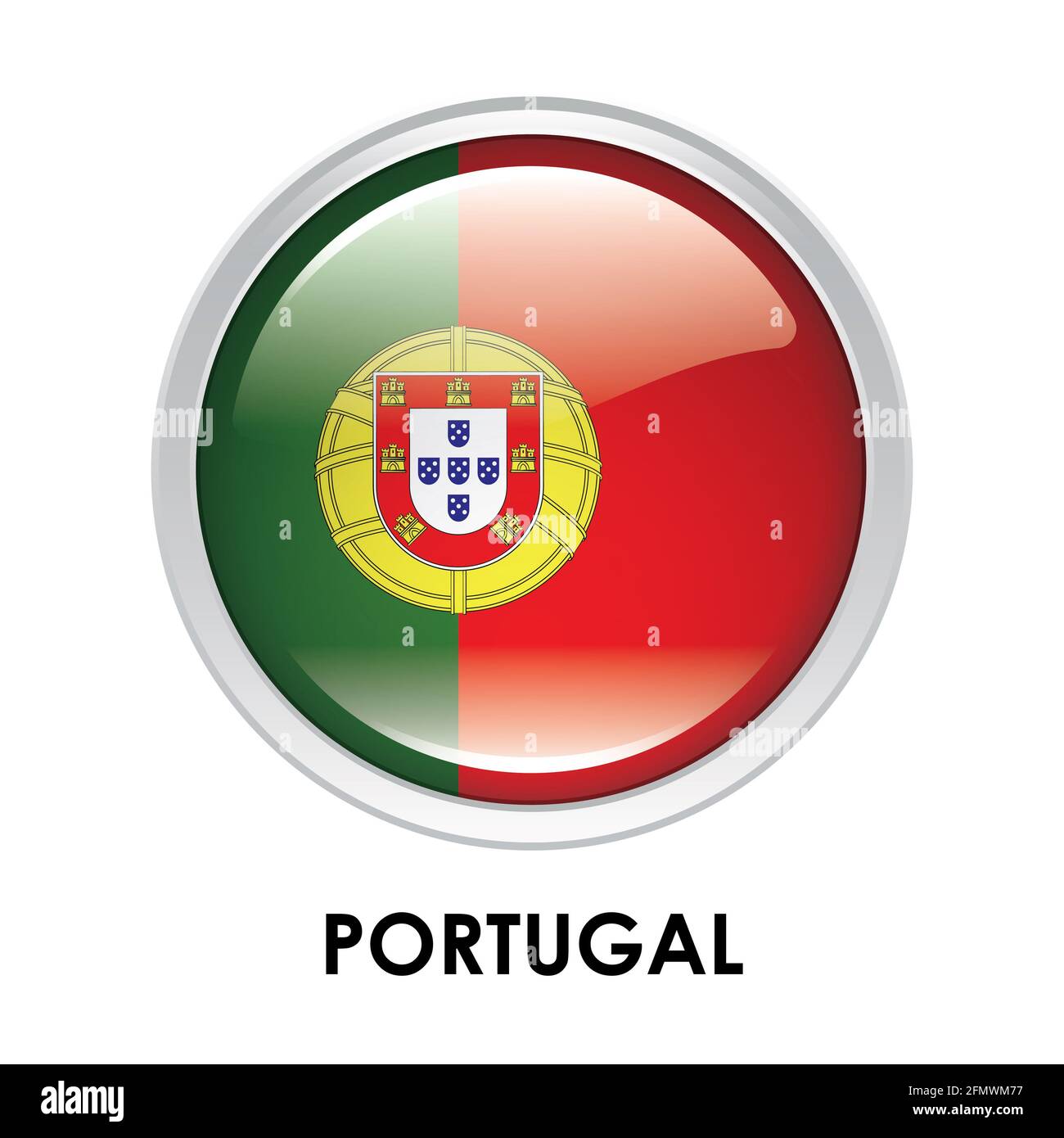 Runde Flagge von Portugal Stockfoto