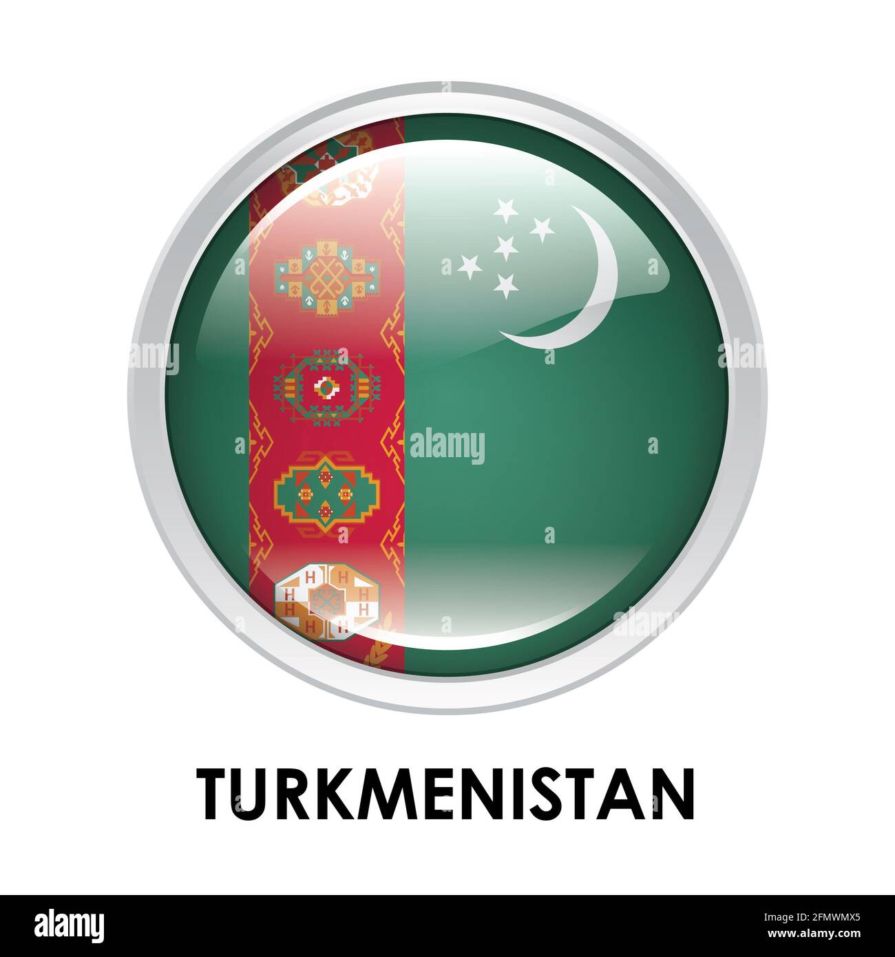 Runde Flagge Turkmenistans Stockfoto