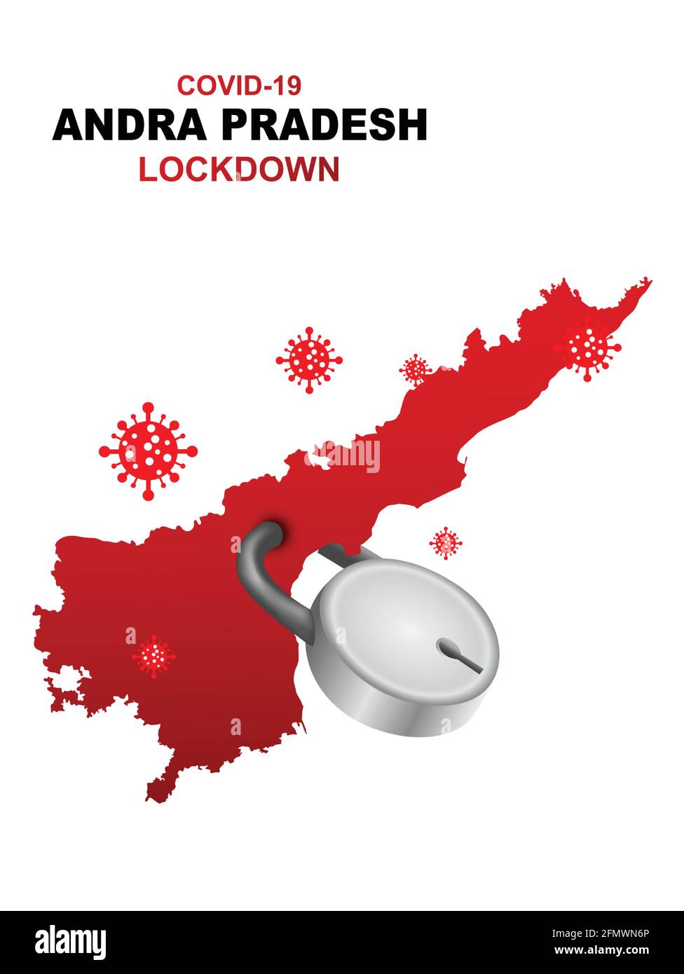 Andra Pradesh-Sperre zur Verhinderung von Kovid19, Coronavirus-Epidemie und -Ausbruch. Lockdown Konzept Andra Pradesh Karte mit Schließfach. vektor-Illustration des Stock Vektor