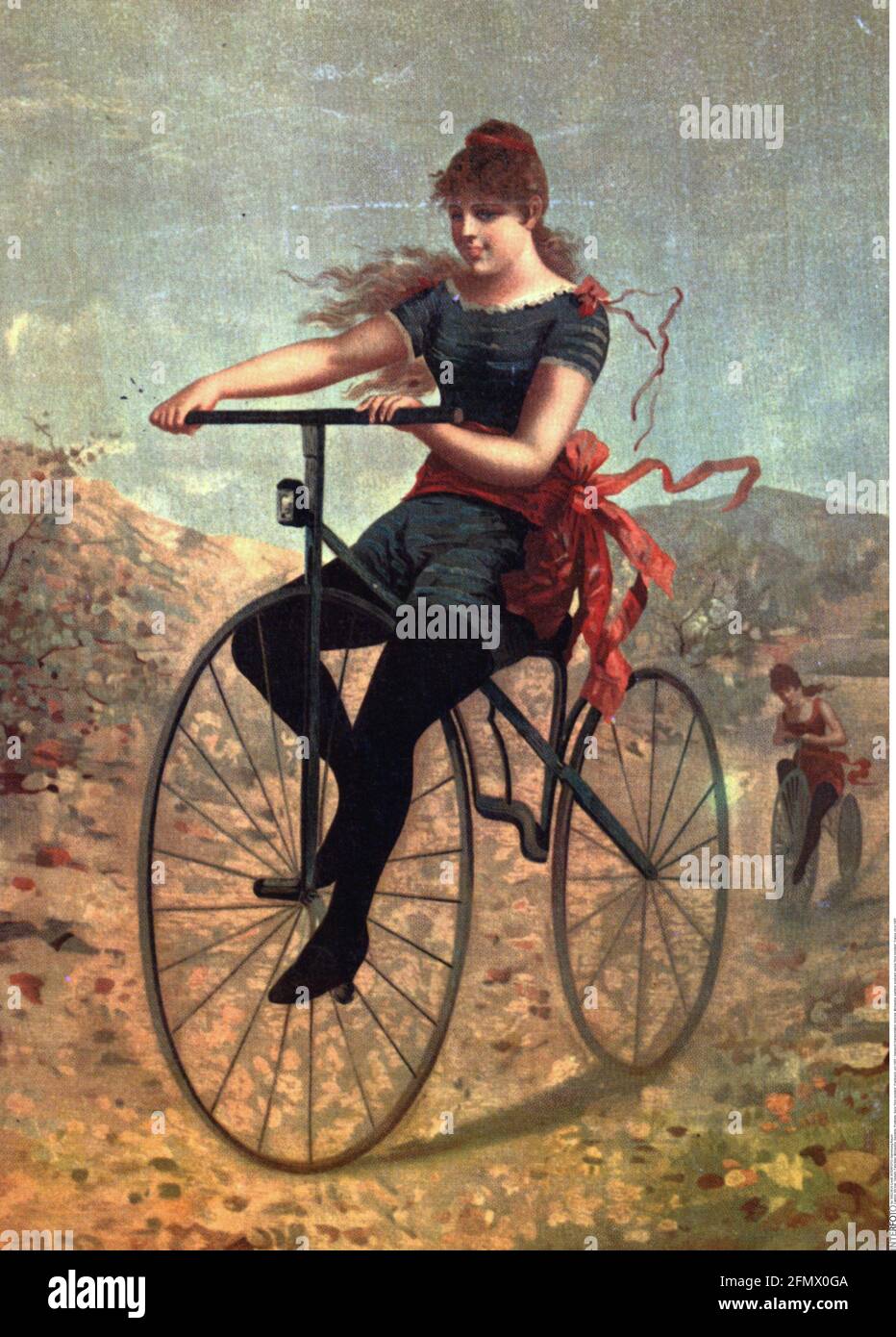 Transport / Transport, Fahrräder, Michauline, Malerei, Postkarte, Serie 'Nos cyclistes', Frankreich, ARTIST'S COPYRIGHT MUSS NICHT FREIGEGEBEN WERDEN Stockfoto