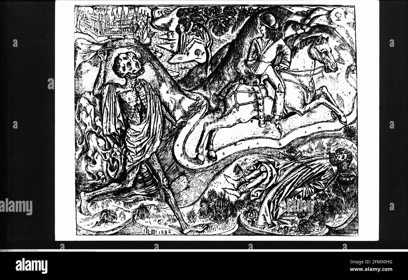 Tod, Allegorien, Allegorie auf die Macht des Todes, Kupferstich, von Meister H.W. 1482, ADDITIONAL-RIGHTS-CLEARANCE-INFO-NOT-AVAILABLE Stockfoto