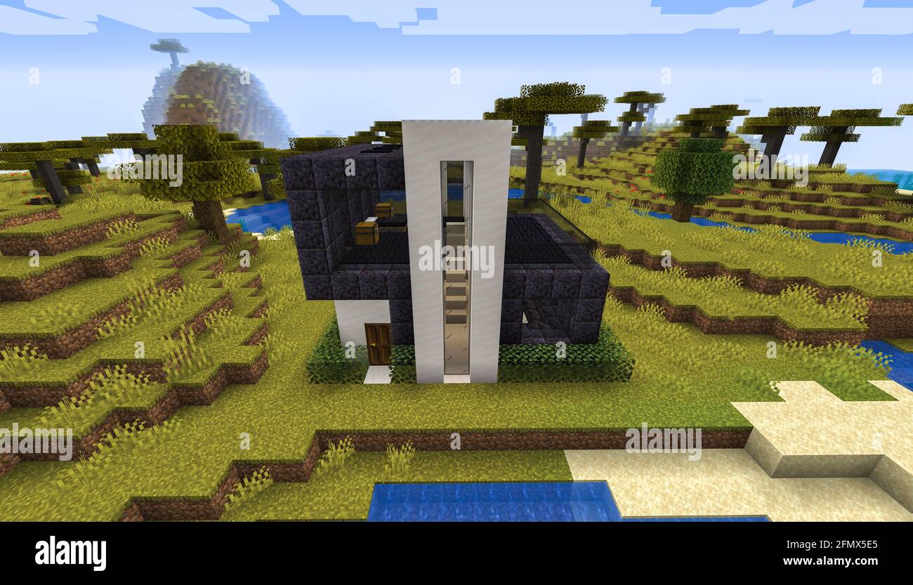 Minecraft Game – Mai 11 2021: Beispiel für modernes Haus-Design in Minecraft Game 3D-Illustration. Redaktionell Stockfoto