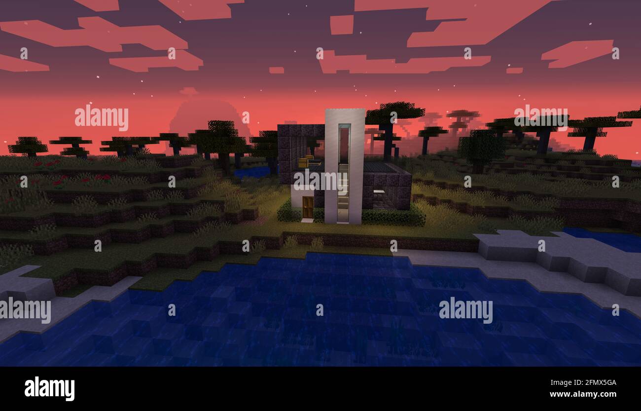 Minecraft Game Mai 11 2021 Beispiel Fur Modernes Haus Design In Minecraft Game 3d Illustration Redaktionell Stockfotografie Alamy