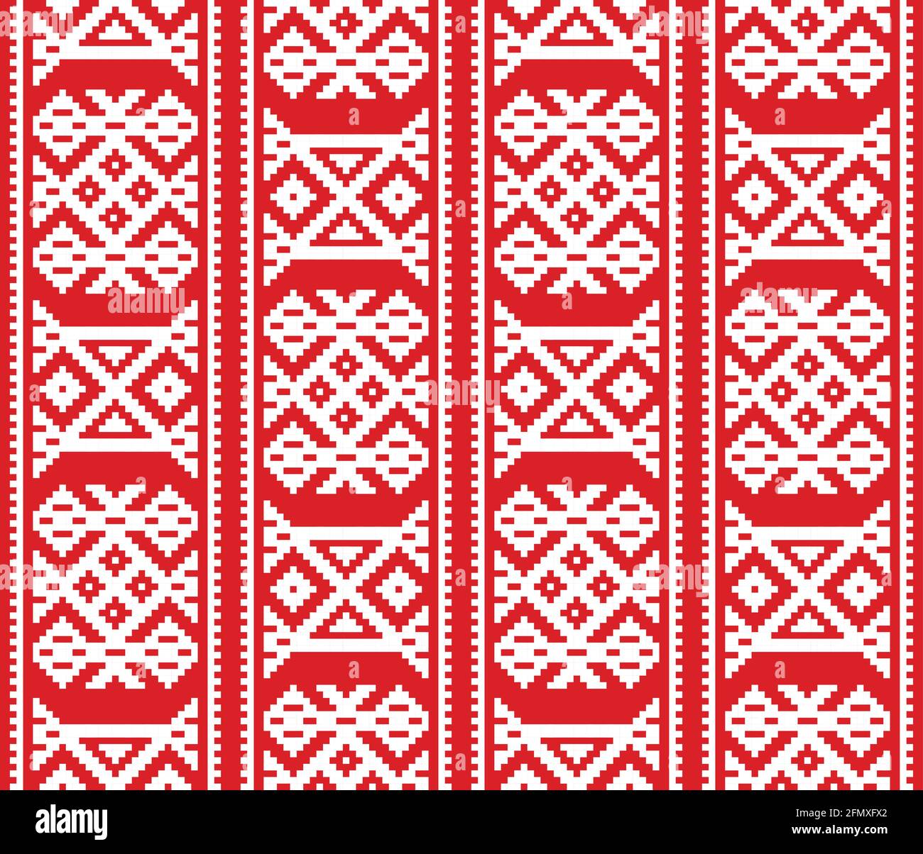 Weihnachten, Winter Vektor nahtlose Muster, skandinavische rot und weiß Folk Art Design, traditionelle Cross-Stitich Hintergrund von Sami Menschen inspiriert, L Stock Vektor