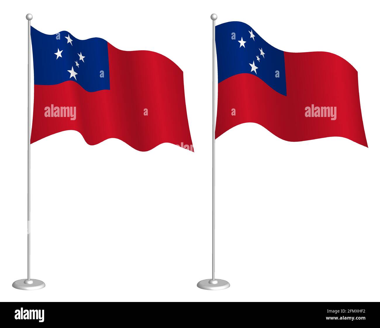 Flagge von Samoa auf Fahnenmast winkend im Wind. Design-Element für den Urlaub. Kontrollpunkt für Kartensymbole. Isolierter Vektor auf weißem Hintergrund Stock Vektor