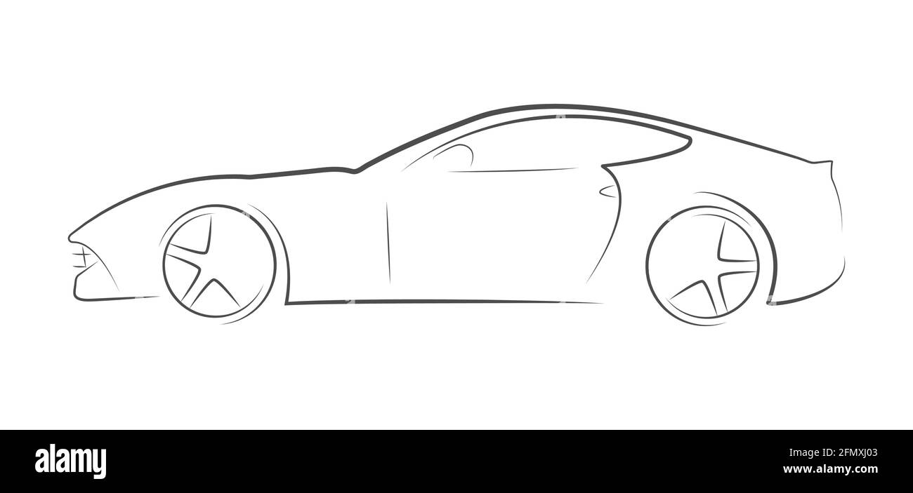 Konturierte Silhouette eines abstrakten Sportwagens. Lineare Vektordarstellung. Flacher Style Stock Vektor