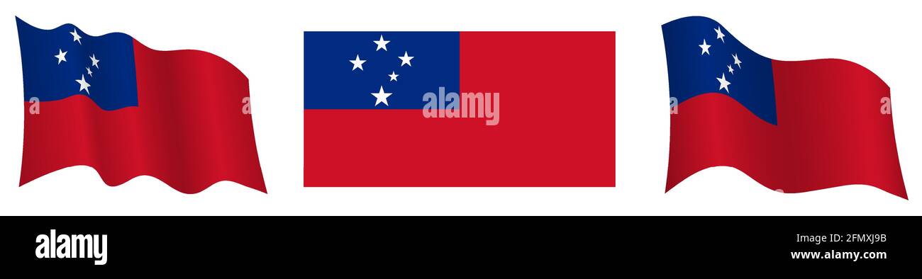 Flagge von Samoa in statischer Position und in Bewegung, flatternd im Wind in genauen Farben und Größen, auf weißem Hintergrund Stock Vektor