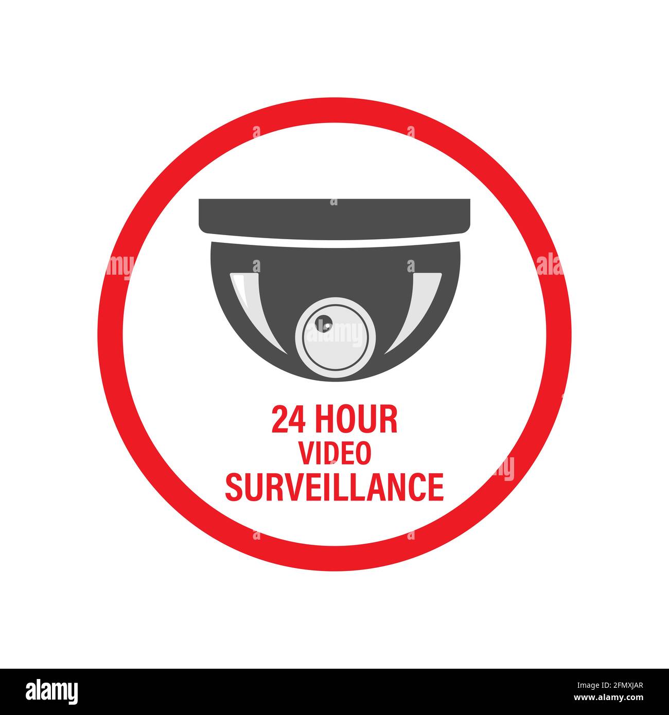 24 Stunden Videoüberwachung. Vector Videoüberwachungsschild mit der Aufschrift. Leere Umrisse, flacher Stil. Stock Vektor