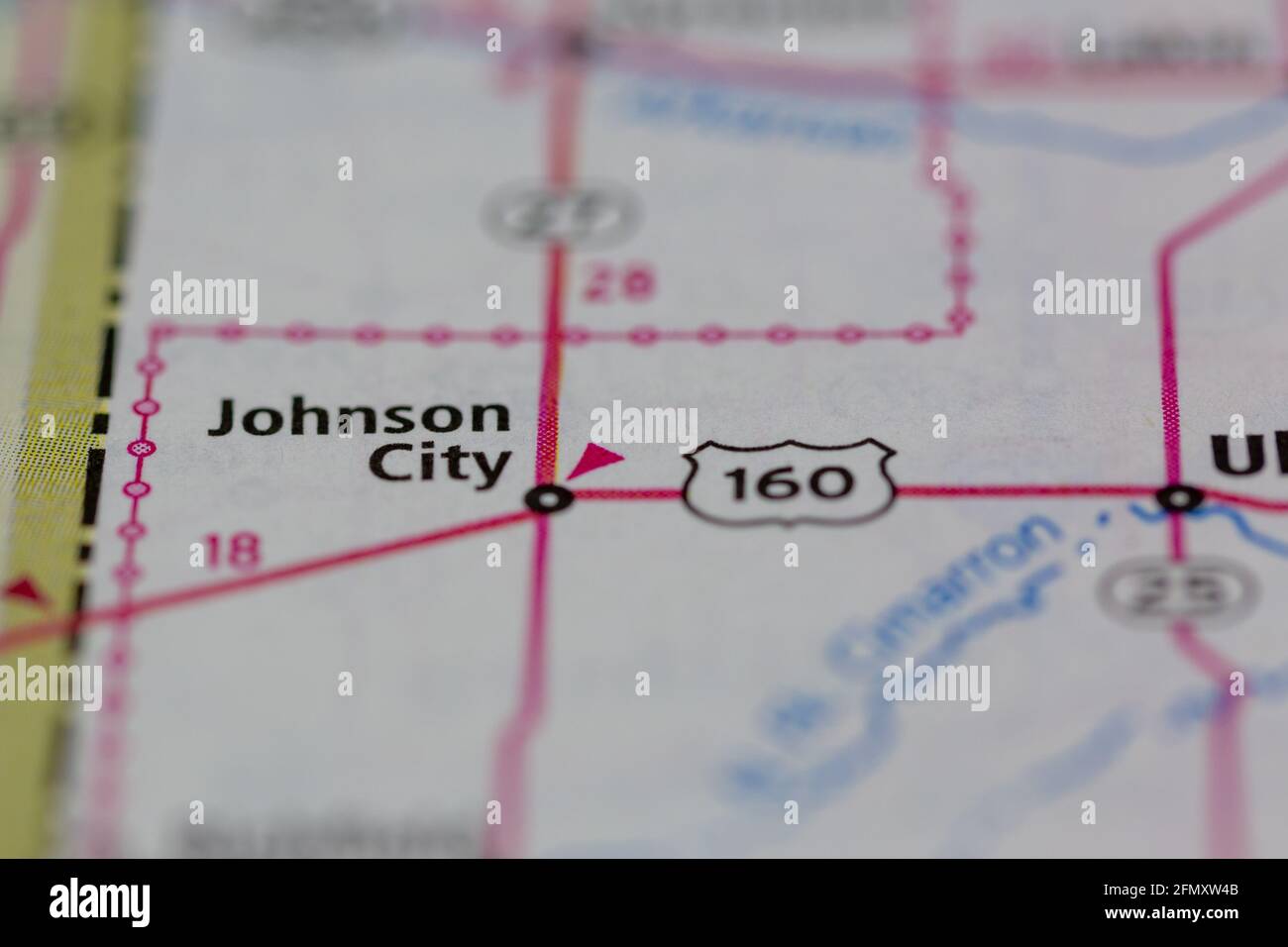 Johnson City Kansas USA auf einer geografischen Karte oder angezeigt Straßenkarte Stockfoto