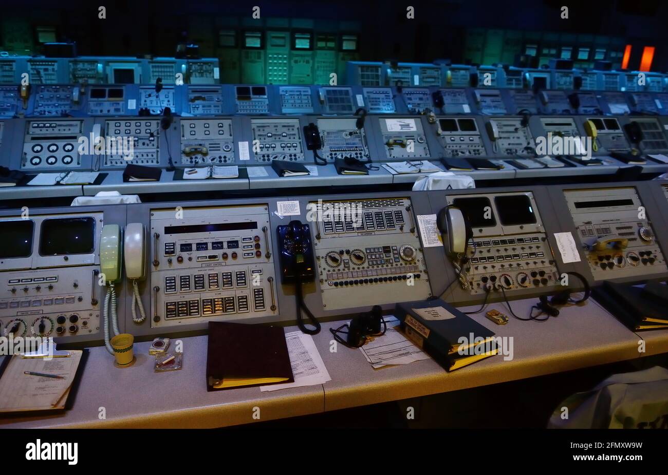 Feuerraum der Apollo-Ära im Apollo/Saturn V Center, Kennedy Space Center, Florida Stockfoto