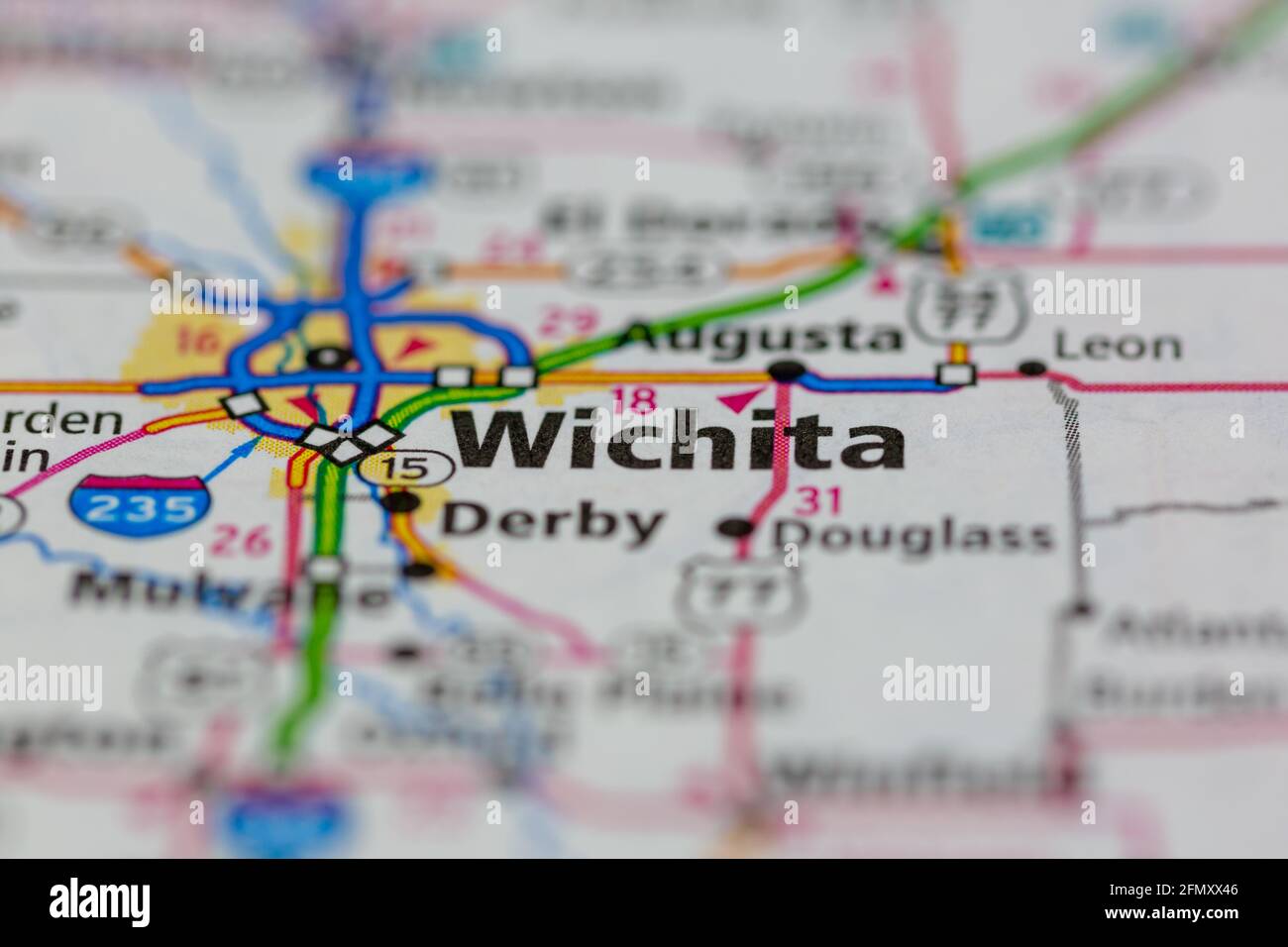 Wichita Kansas USA auf einer geografischen Karte oder Straße angezeigt Karte Stockfoto