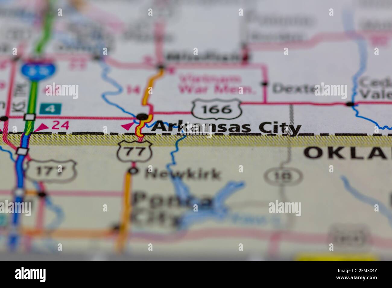 Arkansas City Kansas USA auf einer geografischen Karte oder angezeigt Straßenkarte Stockfoto