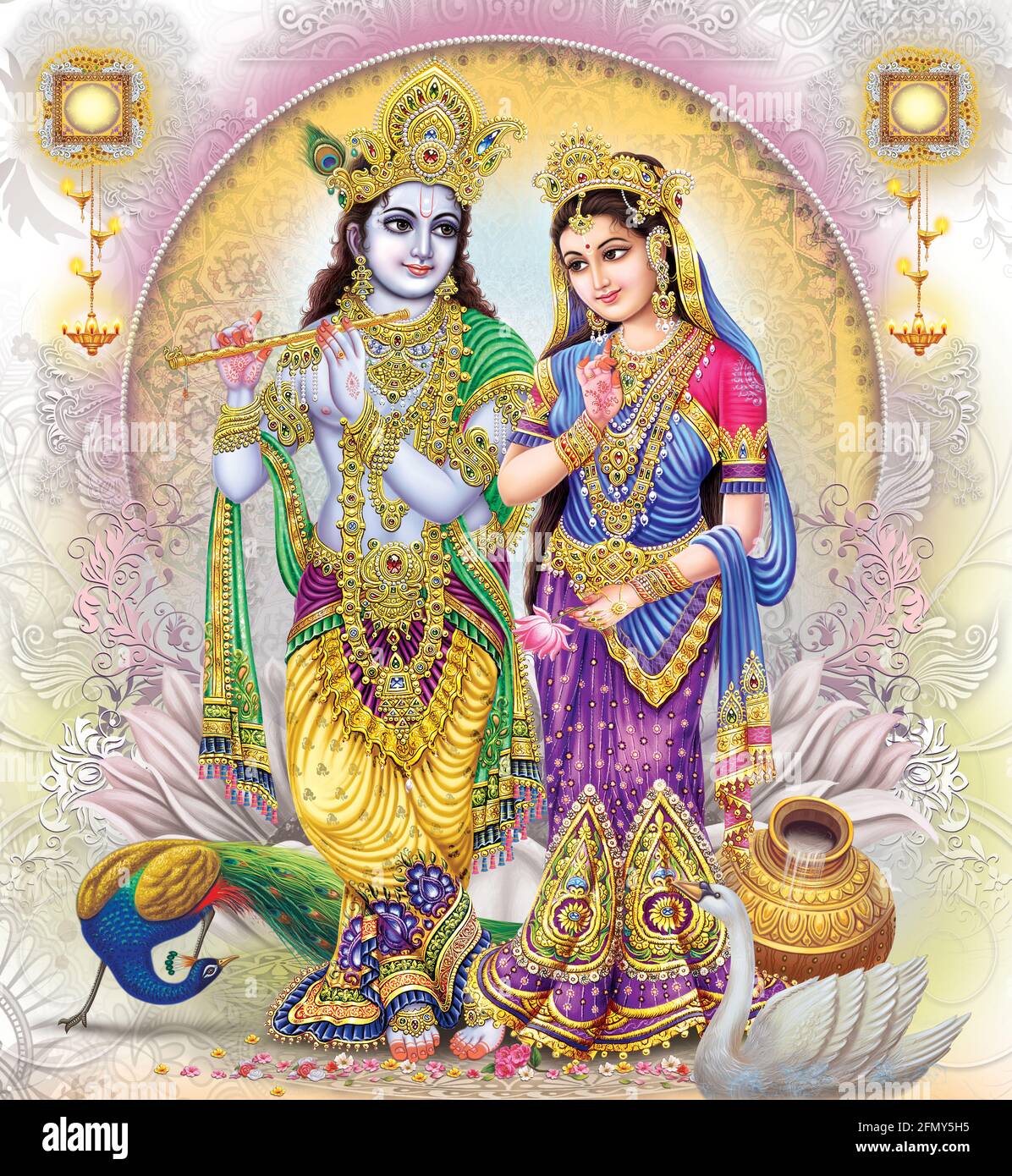 Indischer Gott Radhakrishna, Lord Krishna, Indische Mythologische Bilder Stockfoto