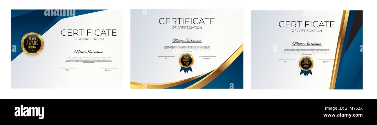 Certificate of Achievement Template Set Hintergrund Collection Set. Award Diplom Design leer. Vektorgrafik Stock Vektor