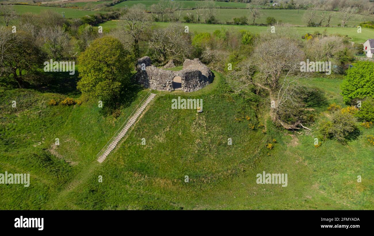 Luftaufnahme von Wiston Castle, Pembrokeshire, Wales, Großbritannien Stockfoto
