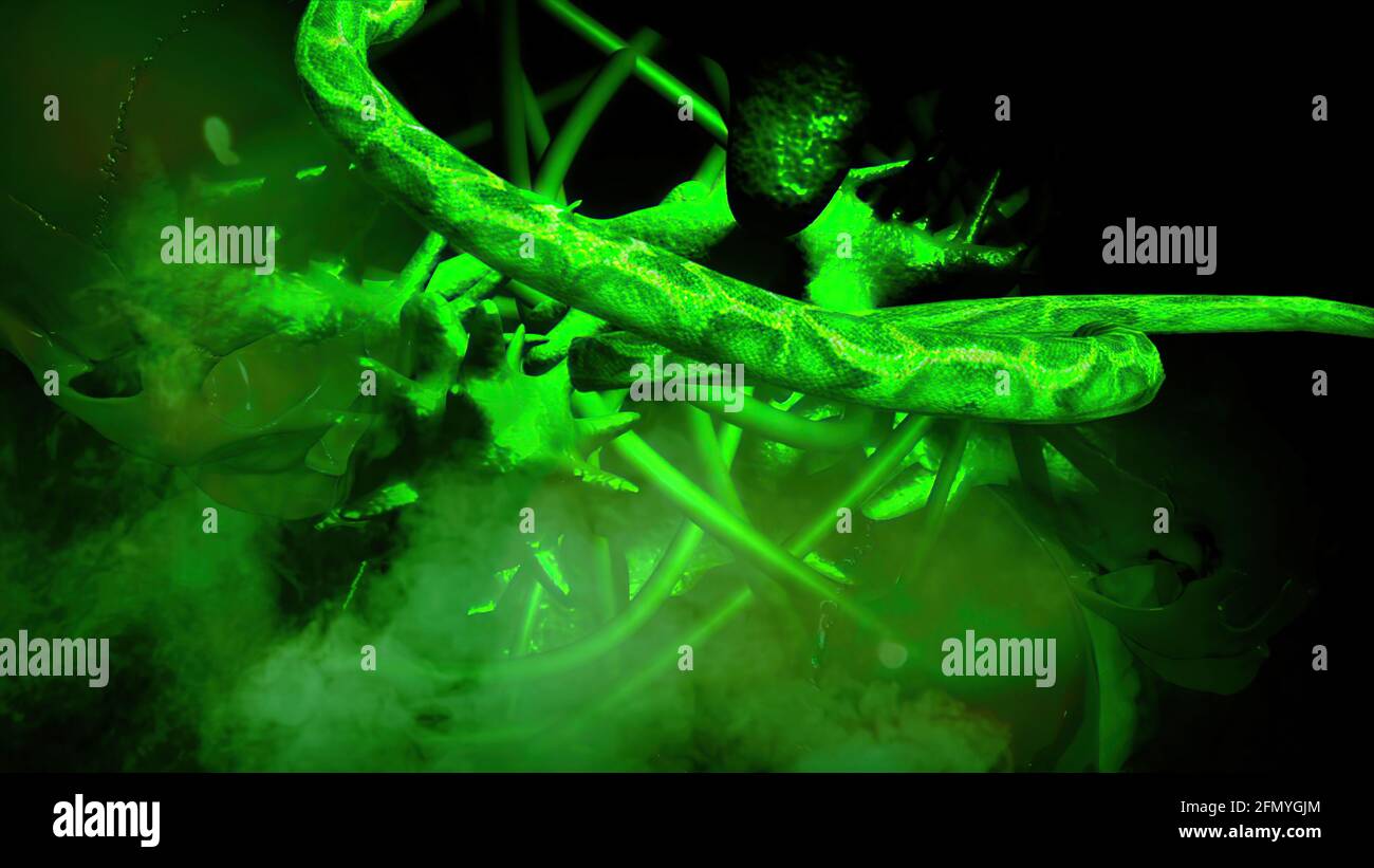 3D-Illustration von Menschen Schädel und Schlangen vor Angezeigt Stockfoto