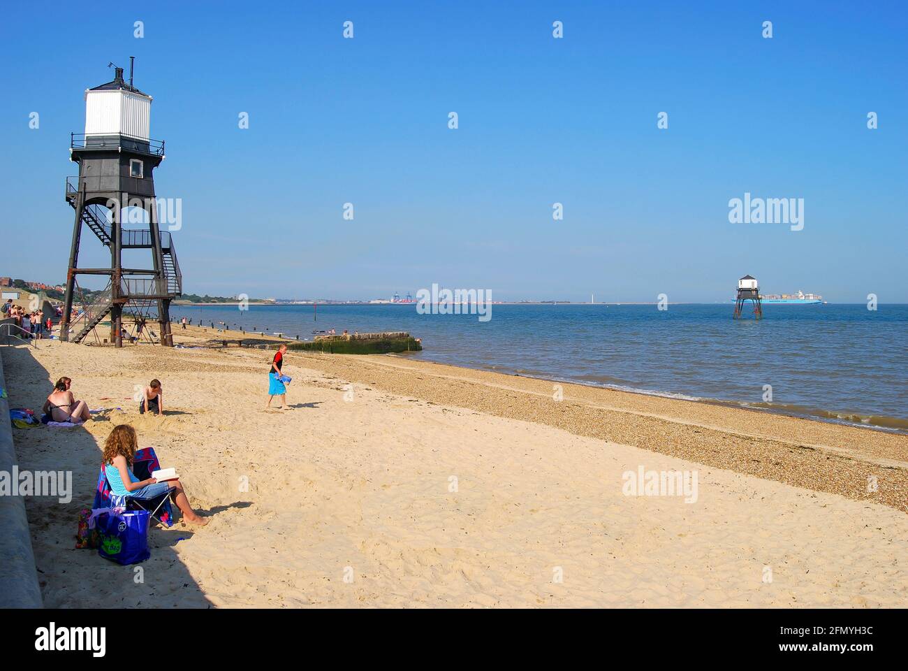Dovercourt Beach and Lighthouse, West End Promenade, Dovercourt, Harwich, Essex, England, Großbritannien Stockfoto