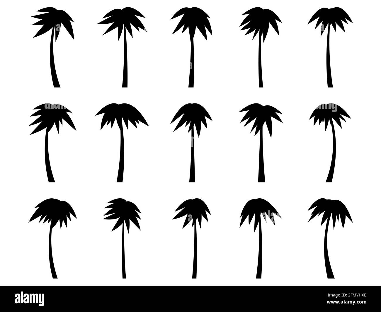 Set von schwarzen Silhouetten von Palmen isoliert auf weißem Hintergrund. Große Sammlung von Palmendesigns für Poster und Werbeartikel. Vektor i Stock Vektor