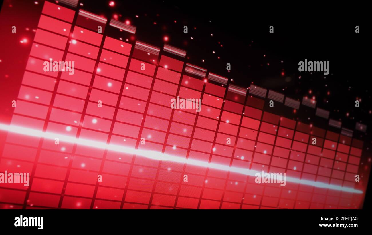 Music Equalizer-Leiste. Audio-Waveform-Equalizer auf schwarzem Hintergrund. Musik oder Schallwelle auf Monitor. Bunte Sound Visualizer abstrakt. Gradient Stockfoto