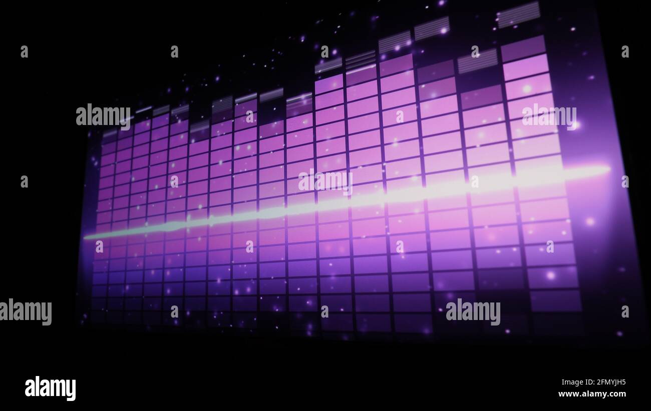 Music Equalizer-Leiste. Audio-Waveform-Equalizer auf schwarzem Hintergrund. Musik oder Schallwelle auf Monitor. Bunte Sound Visualizer abstrakt. Gradient Stockfoto