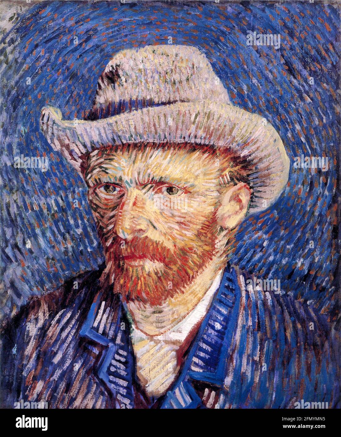 Vincent van Gogh Kunstwerk mit dem Titel Selbstporträt mit grauem Filzhut. Stockfoto