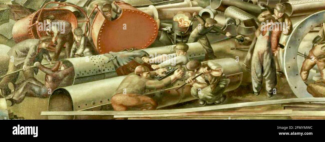 Stanley Spencer - Schiffsbau auf der Clyde - Kunst aus dem 2. Weltkrieg - Nietern Teil 3 - 1943 Stockfoto