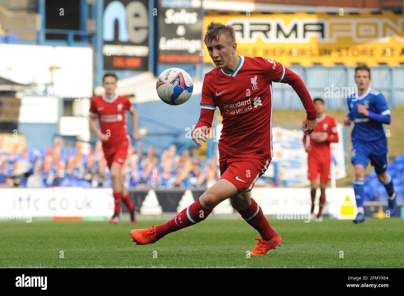 Ipswich, Großbritannien. Mai 12 2021: Liverpools Max Woltman während des FA Youth Cup Spiels zwischen Ipswich Town und Liverpool in der Portman Road, Ipswich am Mittwoch, 12. Mai 2021. (Kredit: Ben Pooley) Kredit: MI Nachrichten & Sport /Alamy Live Nachrichten Stockfoto