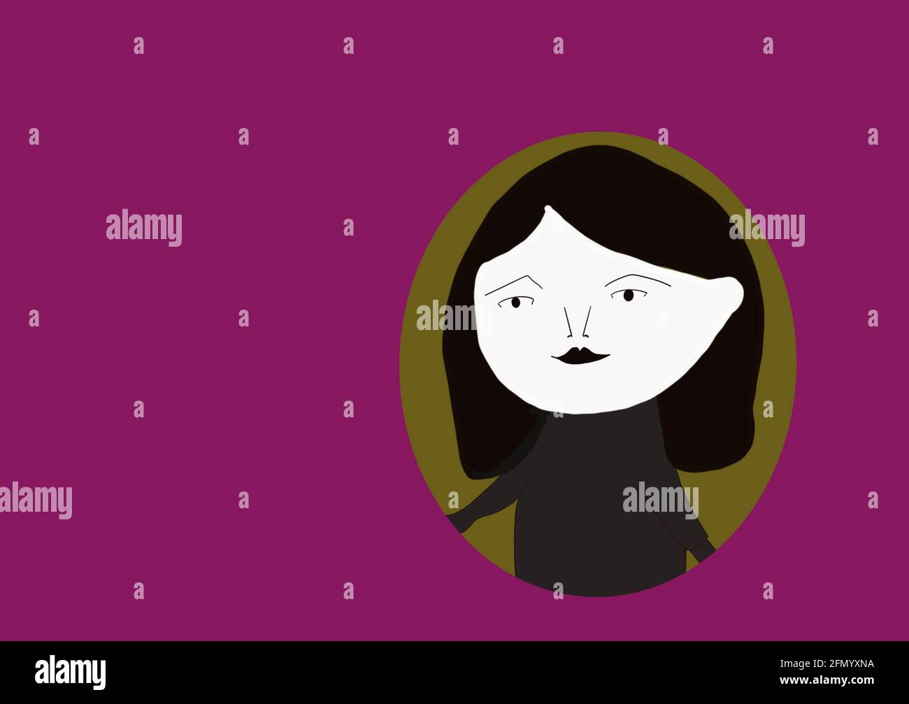 Digitale Illustration des Gesichts einer entspannten Frau, für Geschichten, Pop-Art-Stil Stockfoto