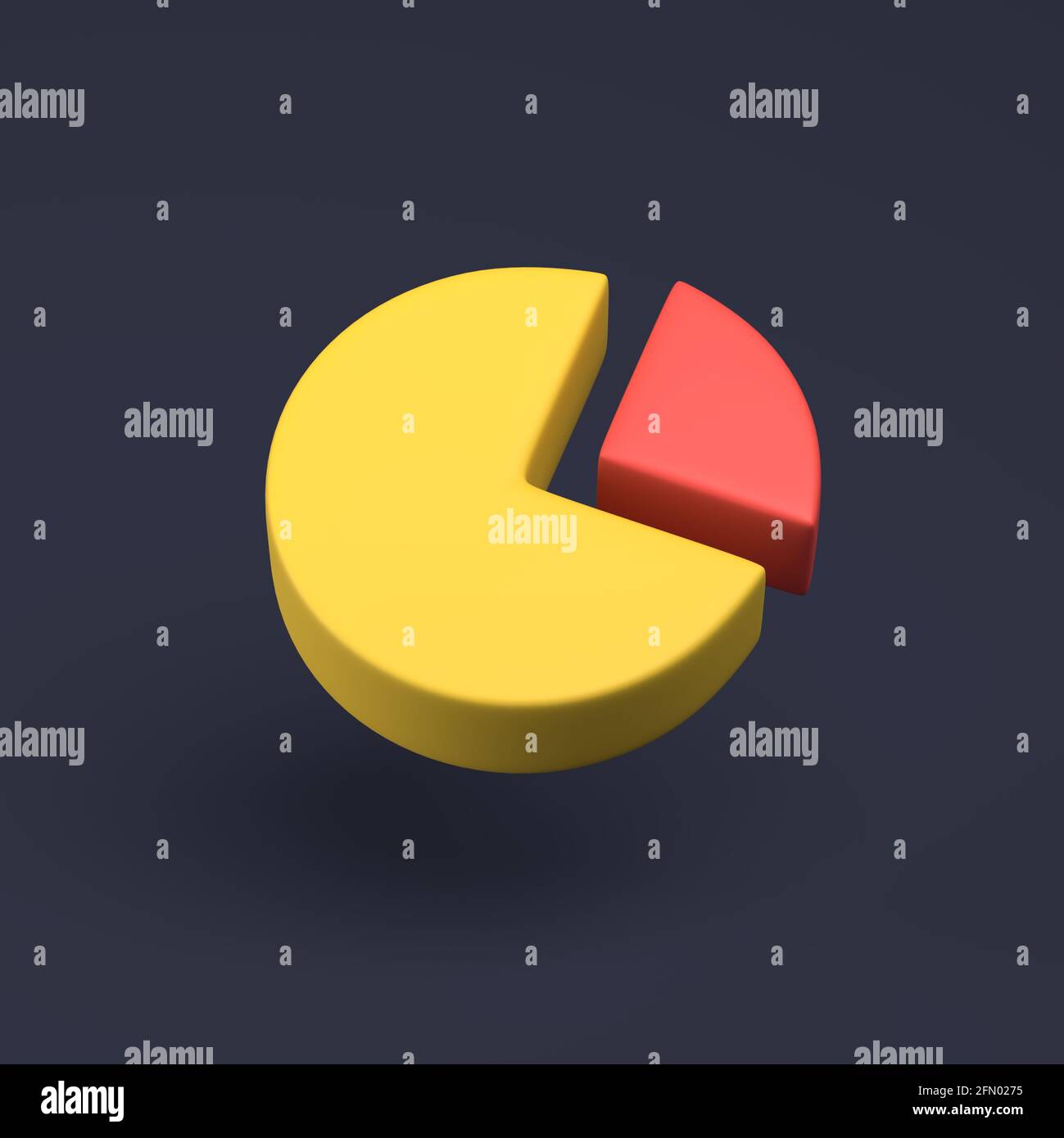 Einfache 3D-Darstellung des Kreisdiagramms auf dunklem pastellfarbenem Hintergrund. 3D-Rendering in hoher Qualität mit minimalem Konzept. Stockfoto