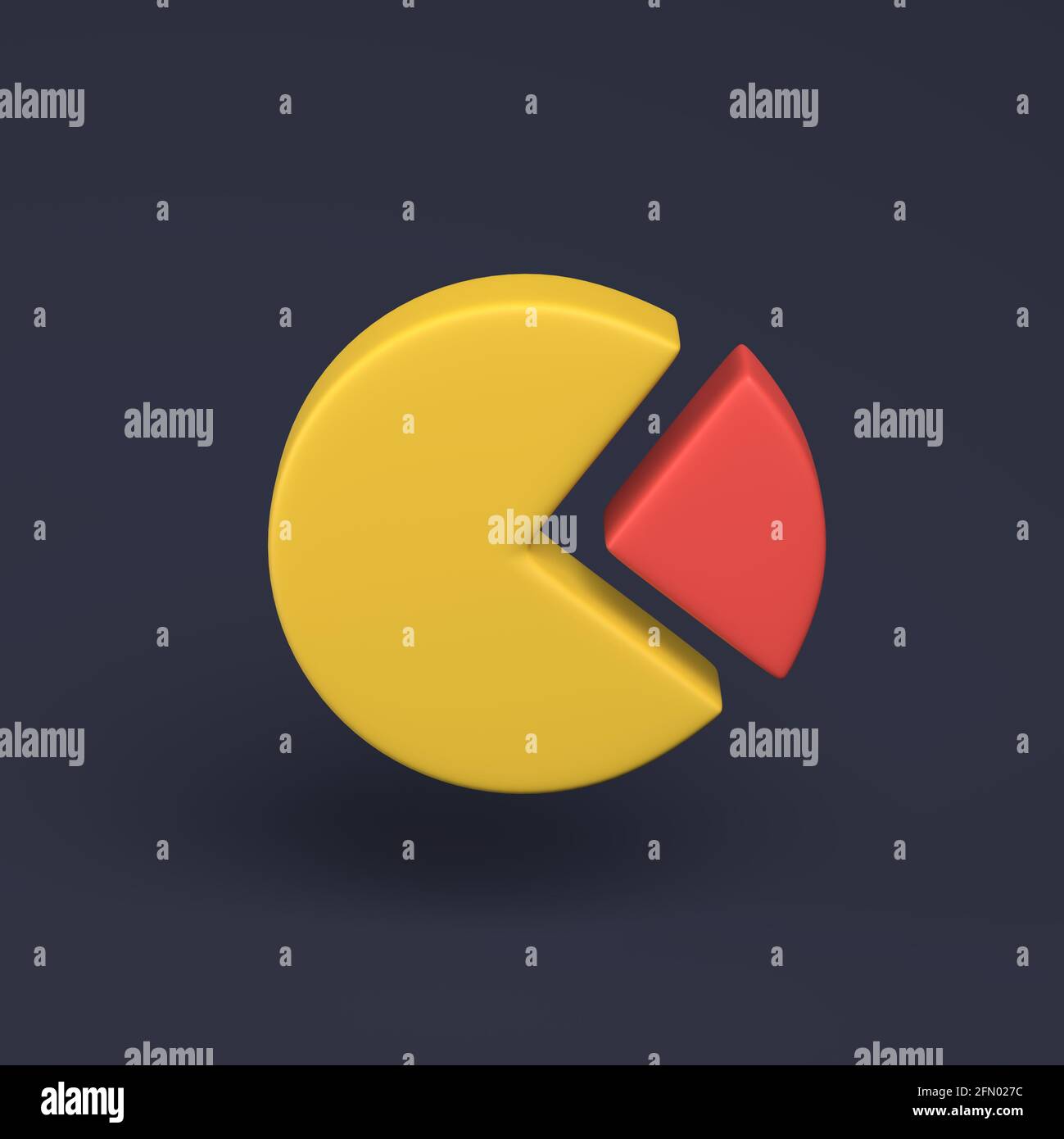Einfache 3D-Darstellung des Kreisdiagramms auf dunklem pastellfarbenem Hintergrund. 3D-Rendering in hoher Qualität mit minimalem Konzept. Stockfoto