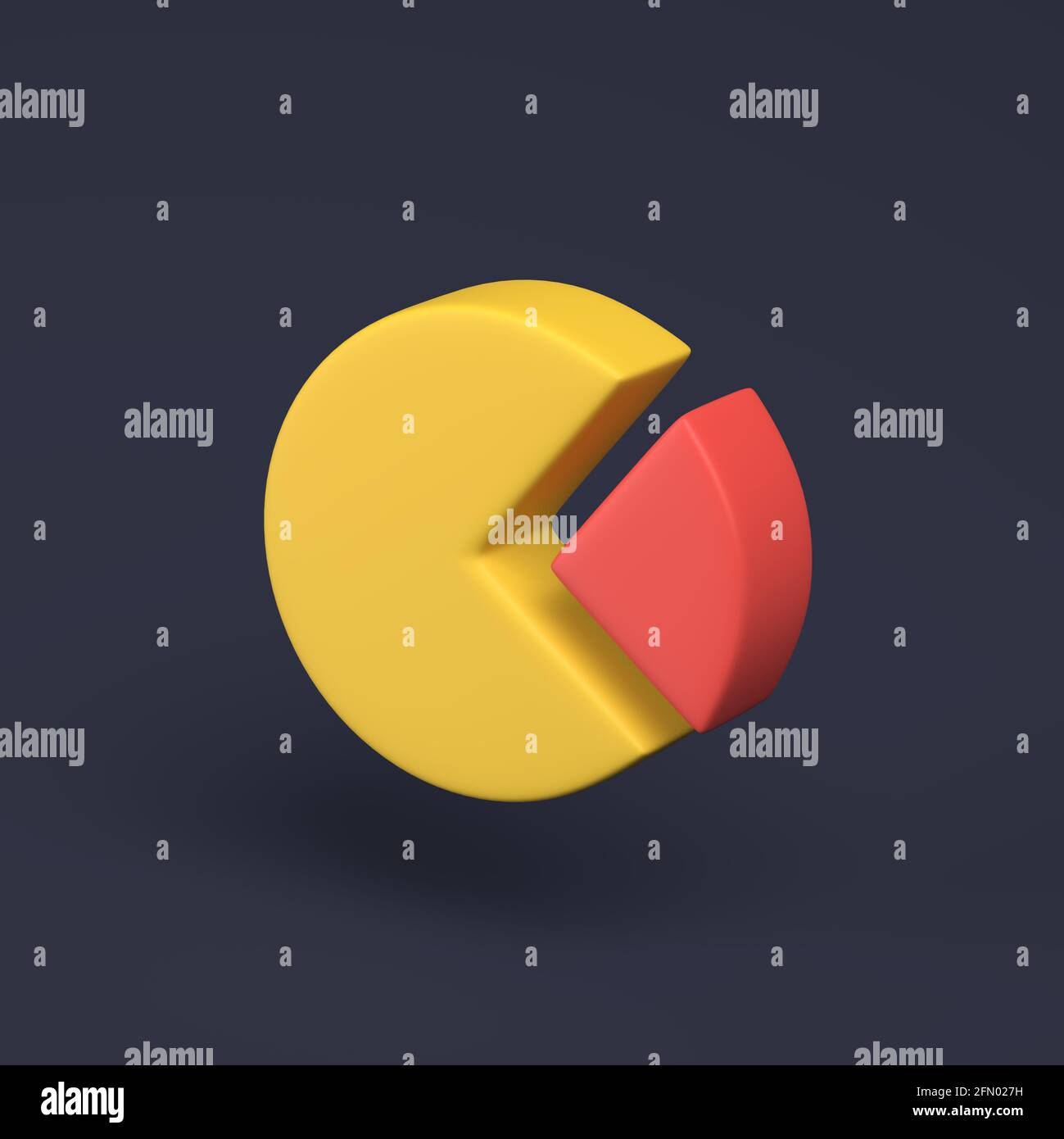 Einfache 3D-Darstellung des Kreisdiagramms auf dunklem pastellfarbenem Hintergrund. 3D-Rendering in hoher Qualität mit minimalem Konzept. Stockfoto