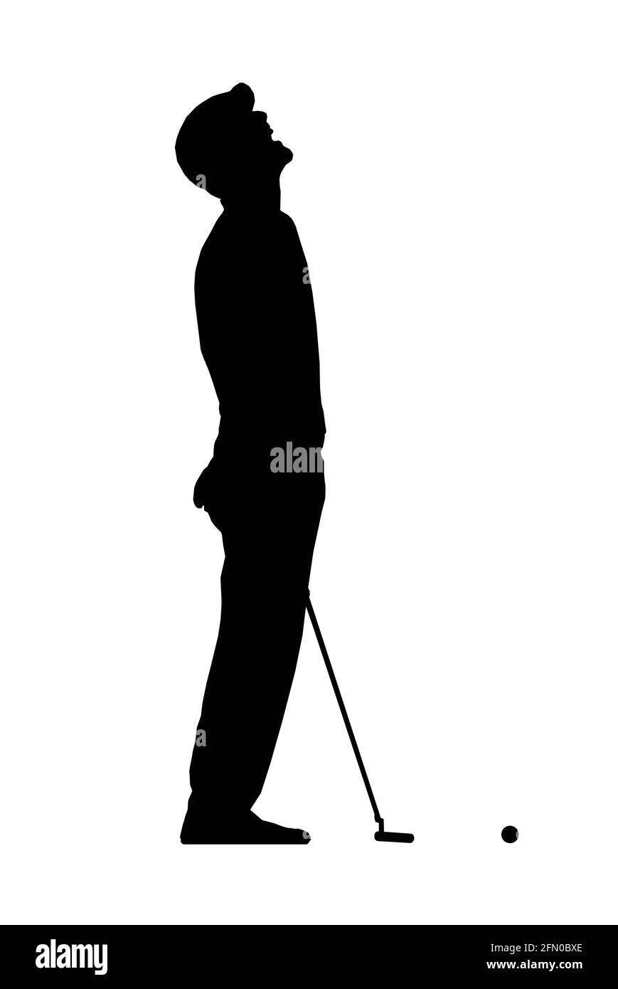 Frustrierter Golfspieler Golf Fehlt Put Shouting Silhouette Outline Stock Vektor