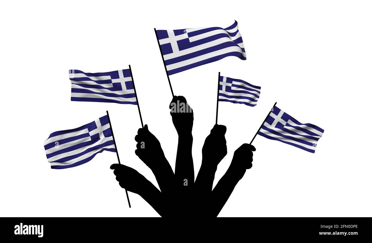 Die griechische Nationalflagge wird geschwenkt. 3D-Rendering Stockfoto