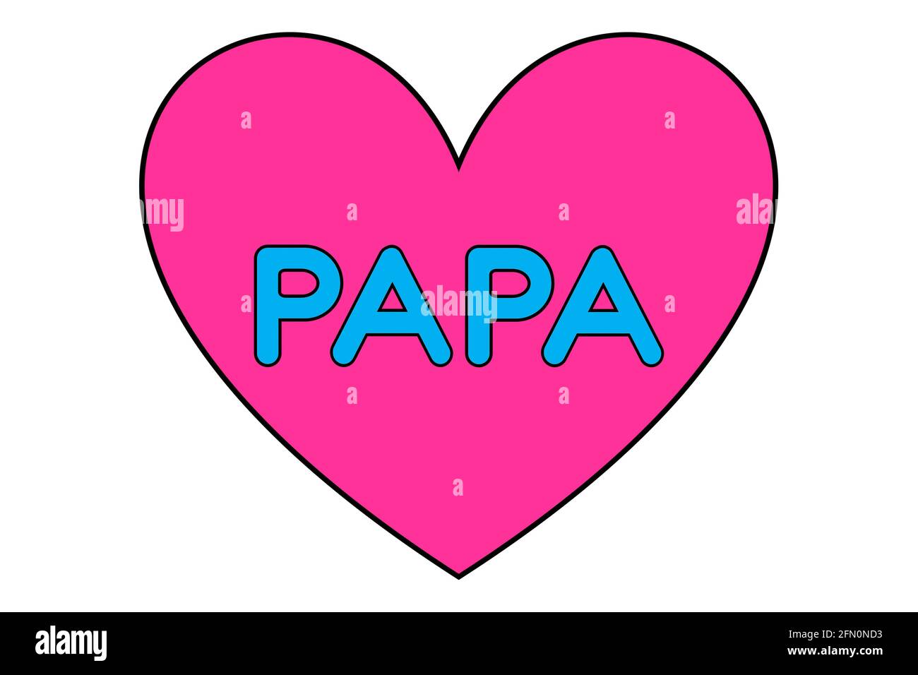 Rosa Herzform mit blauem Wort „PAPA“ für das Konzept „Vatertag“. Stockfoto