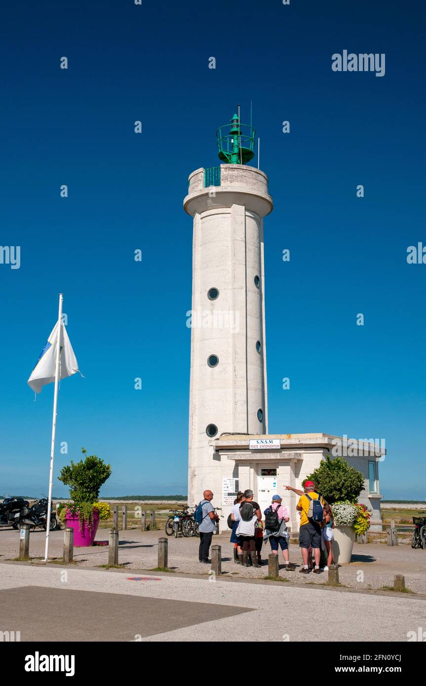 Leuchtturm Le Hourdel, Somme-Bucht, Cayeux-sur-Mer, Somme (80), Hauts-de-France-Region, Frankreich Stockfoto