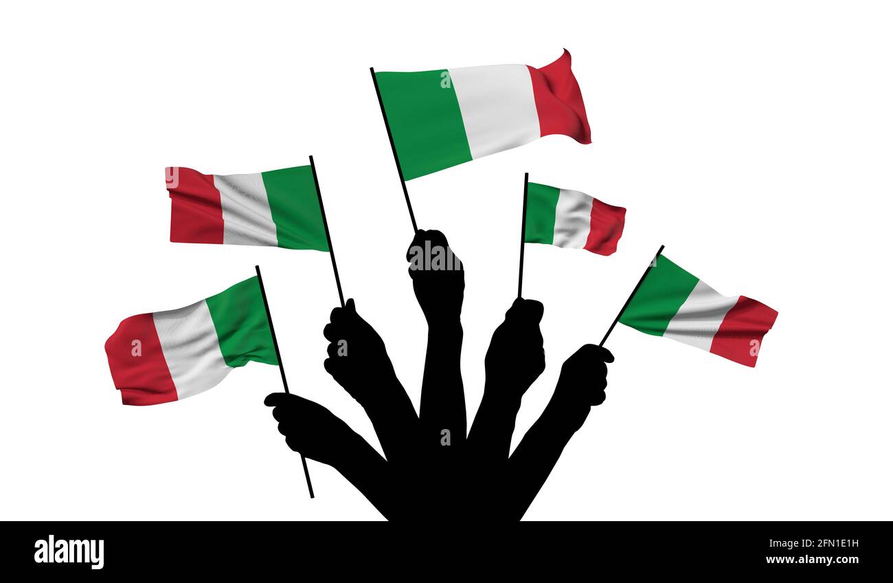Die italienische Nationalflagge wird geschwenkt. 3D-Rendering Stockfoto