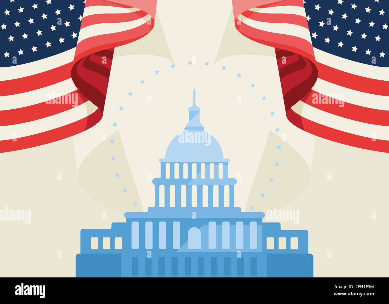 Banner mit US Capitol und Flaggen. Konzeptkunst der USA Feiertag. Stock Vektor