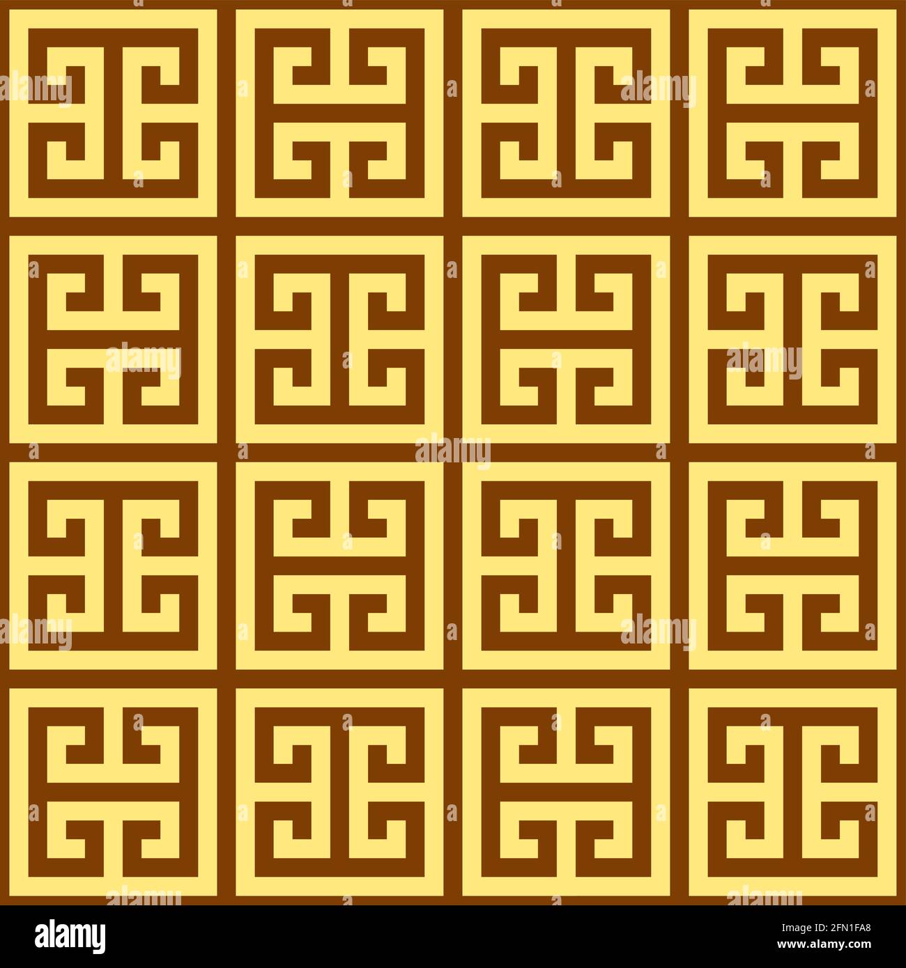 Griechischer Schlüssel nahtloses Vektor-geometrisches Muster, inspiriert vom antiken Griechenland Keramik und Keramik Kunst in braun und gelb Stock Vektor