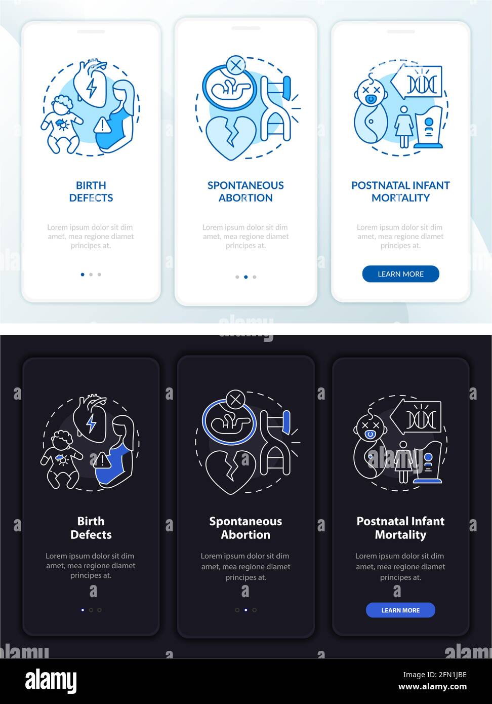 Genetische Defekte Onboarding mobile App Seite Bildschirm mit Konzepten Stock Vektor