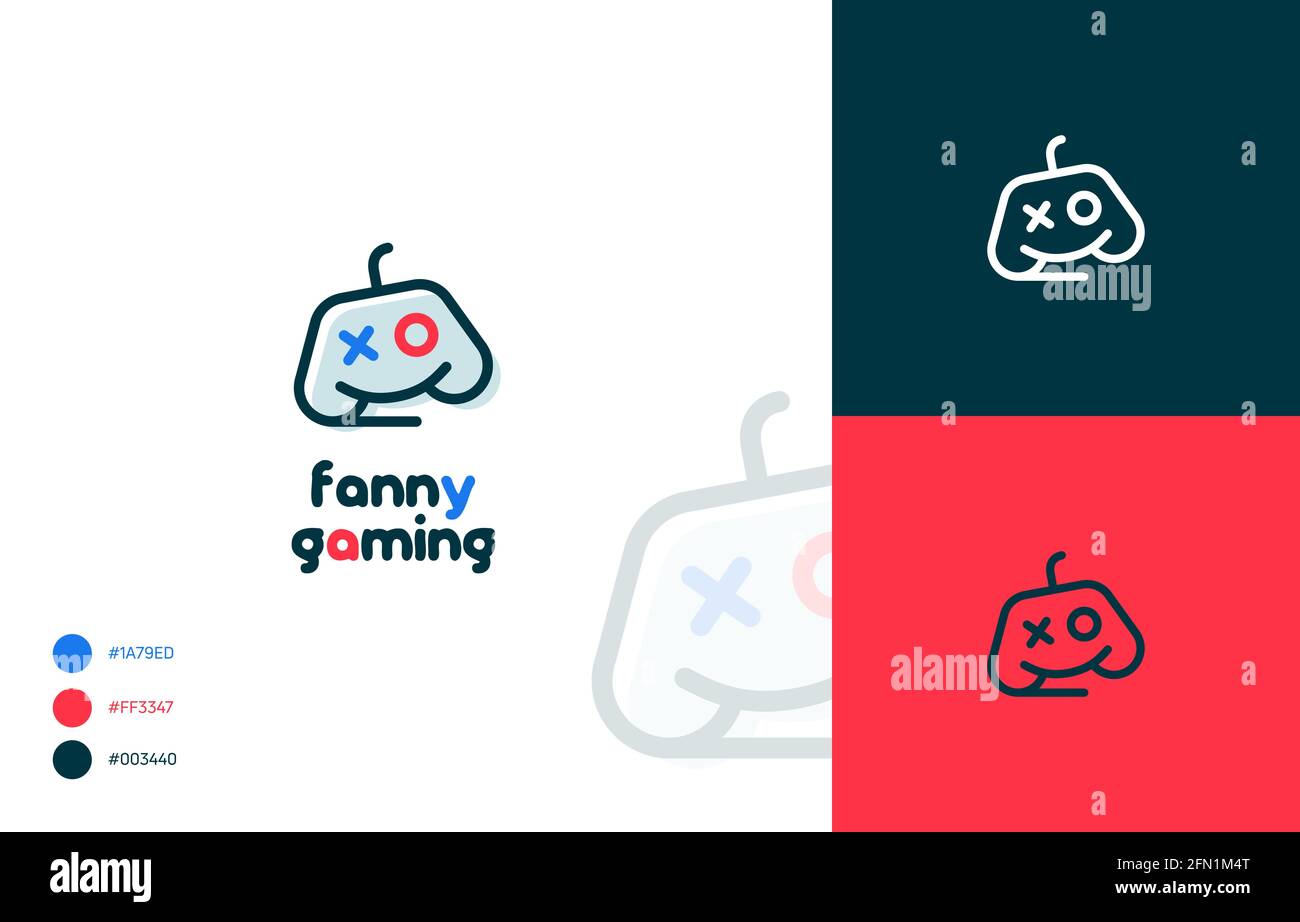 Gaming-Logo mit fröhlichen Lächeln Gamepad Illustration, bereit für Animation Stock Vektor