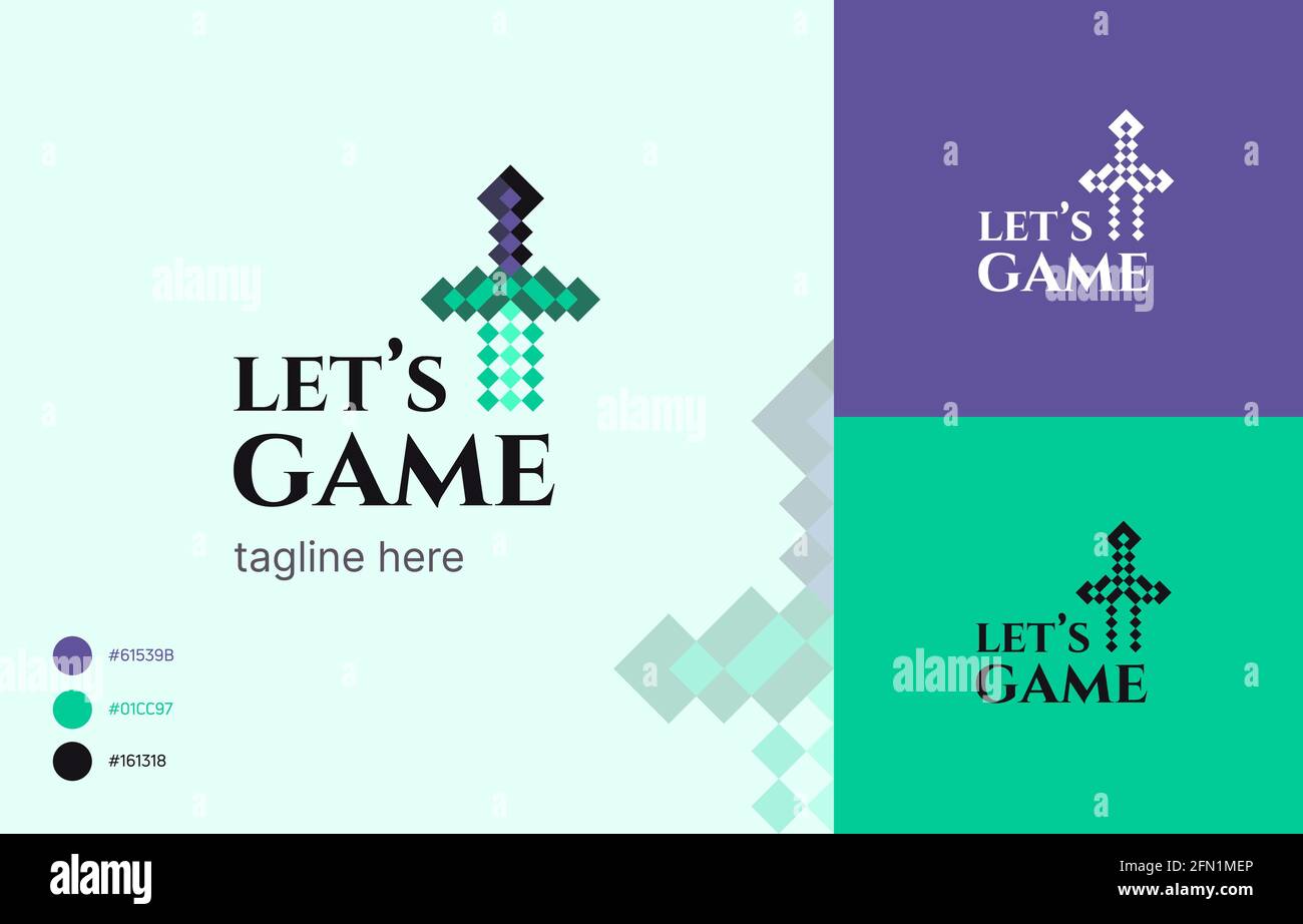 Gaming Sword Logo bestehen aus vielen Pixeln, 8bit, Farbkarten, Vektorgrafik, mit Smaragd-Elementen Stock Vektor
