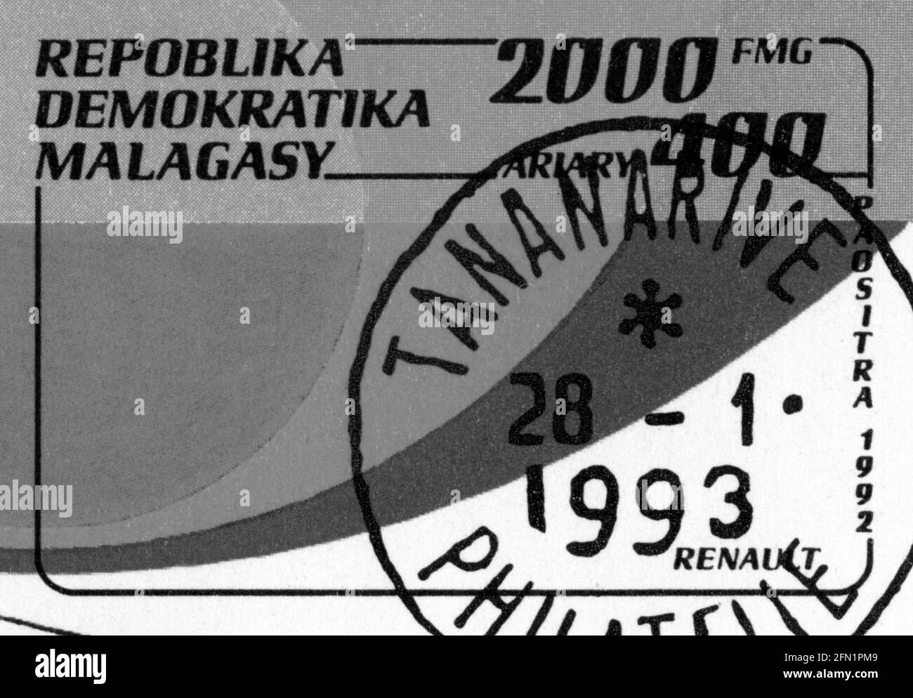 Briefmarkendruck in Malagasy Stockfoto