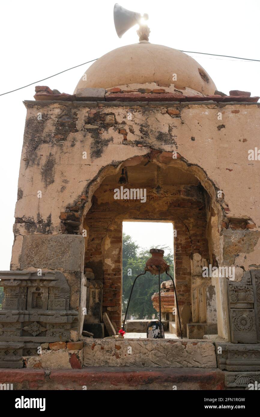 Nahaufnahme des Harshat Mata Tempels in Abhaneri Dorf in Rajastan in Indien Stockfoto